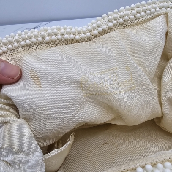 vintage 60s creamy white monochrome bead maximalist small clutch purse - Picture 6 of 11